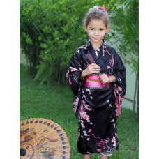 Girl Yukata Kimono Black 4-11 Year